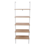 5-Shelf Wood Ladder Bookcase with Metal Frame Wall Mount Book Shelf