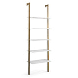 5-Shelf Wood Ladder Bookcase with Metal Frame