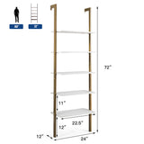 5-Shelf Wood Ladder Bookcase with Metal Frame
