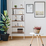 5-Shelf Wood Ladder Bookcase with Metal Frame