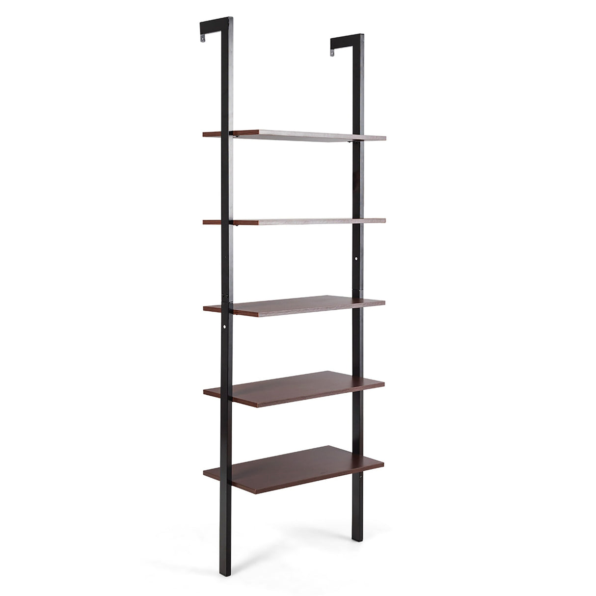 5-Shelf Wood Ladder Bookcase with Metal Frame