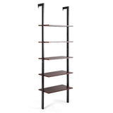 5-Shelf Wood Ladder Bookcase with Metal Frame
