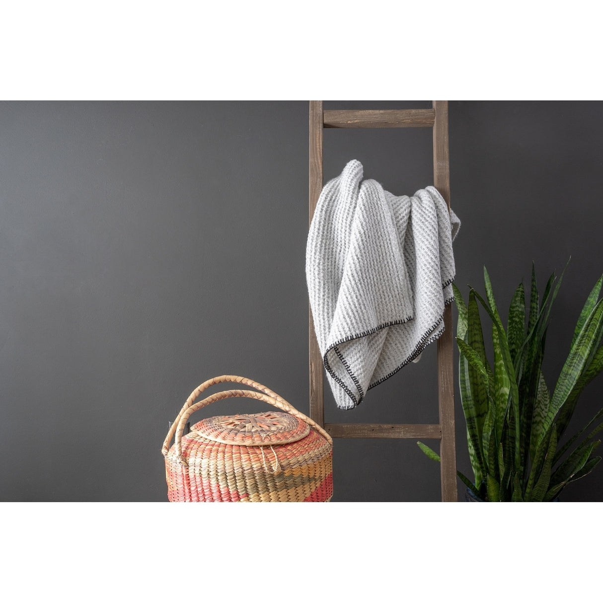 5 Step Rustic Espresso Gray Wood Ladder Shelf - 60" x 15"