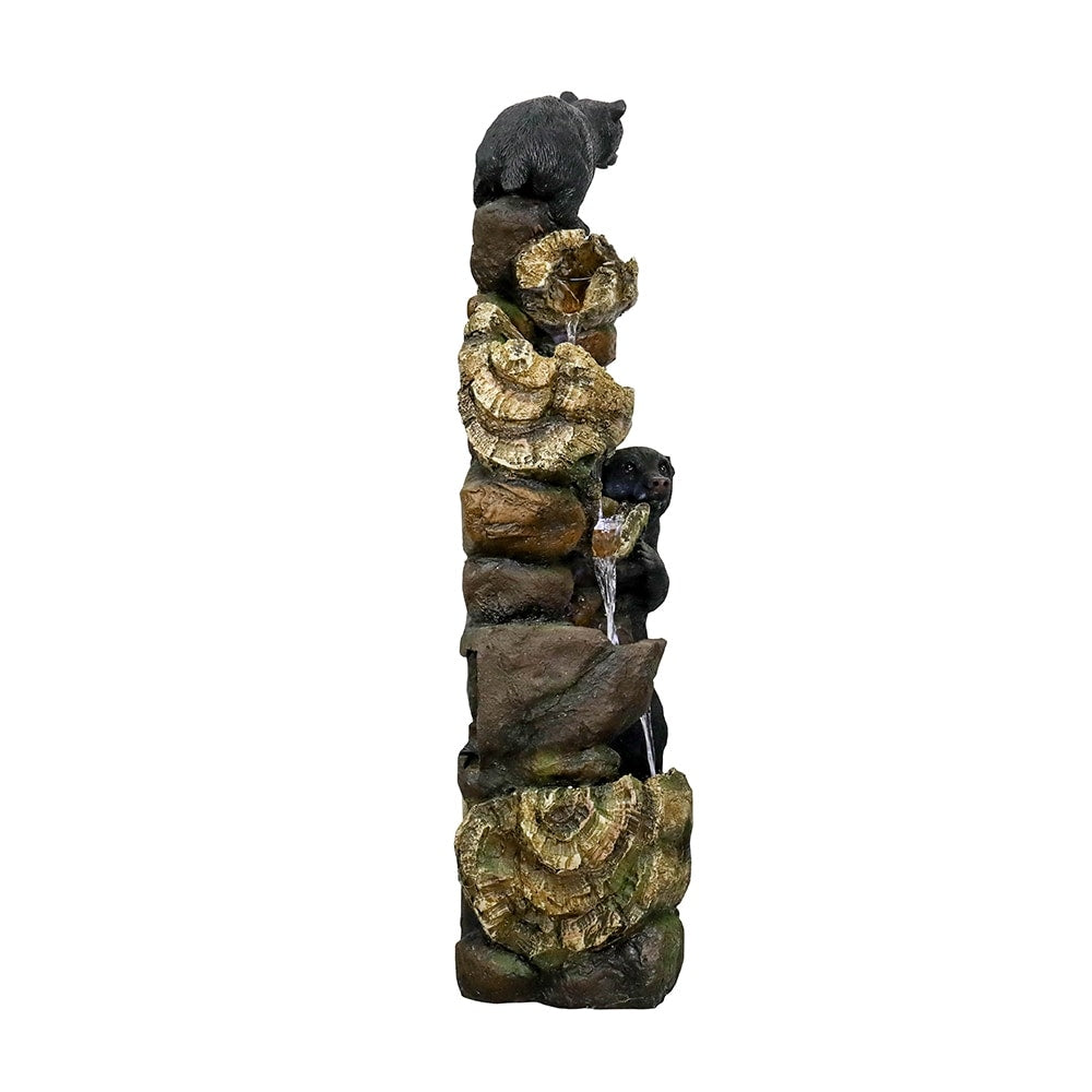 5 Tier Animal Water Fountain for Outdoor Garden Porch Yard, Bears Waterfall Fountain - N/A