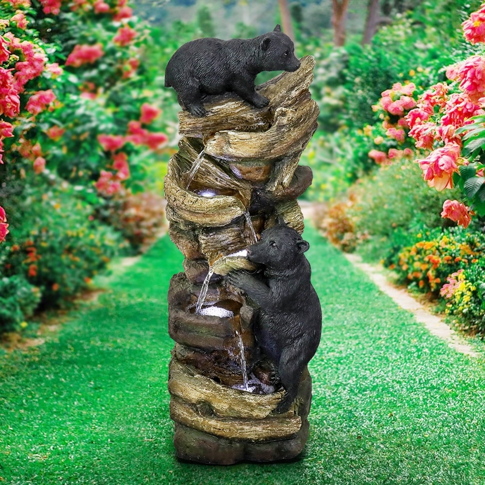 5 Tier Animal Water Fountain for Outdoor Garden Porch Yard, Bears Waterfall Fountain - N/A