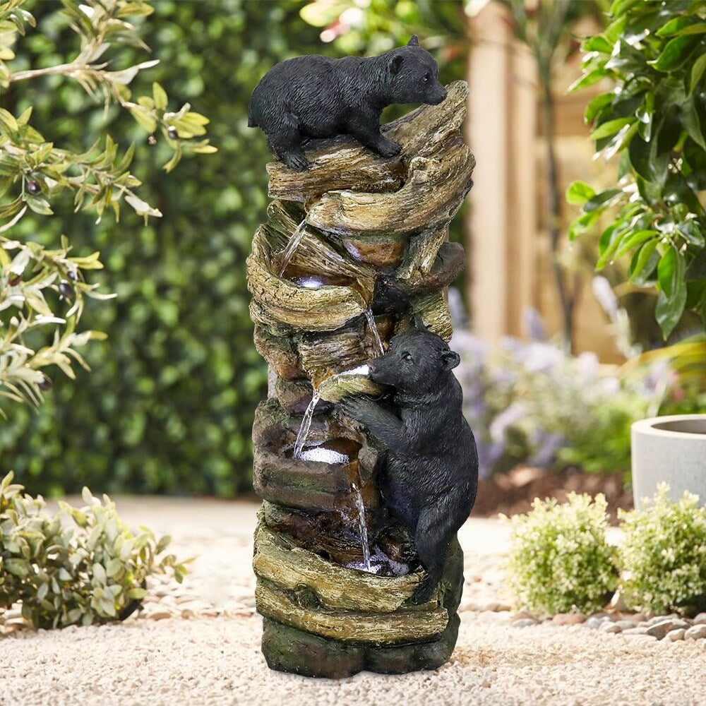 5 Tier Animal Water Fountain for Outdoor Garden Porch Yard, Bears Waterfall Fountain - N/A