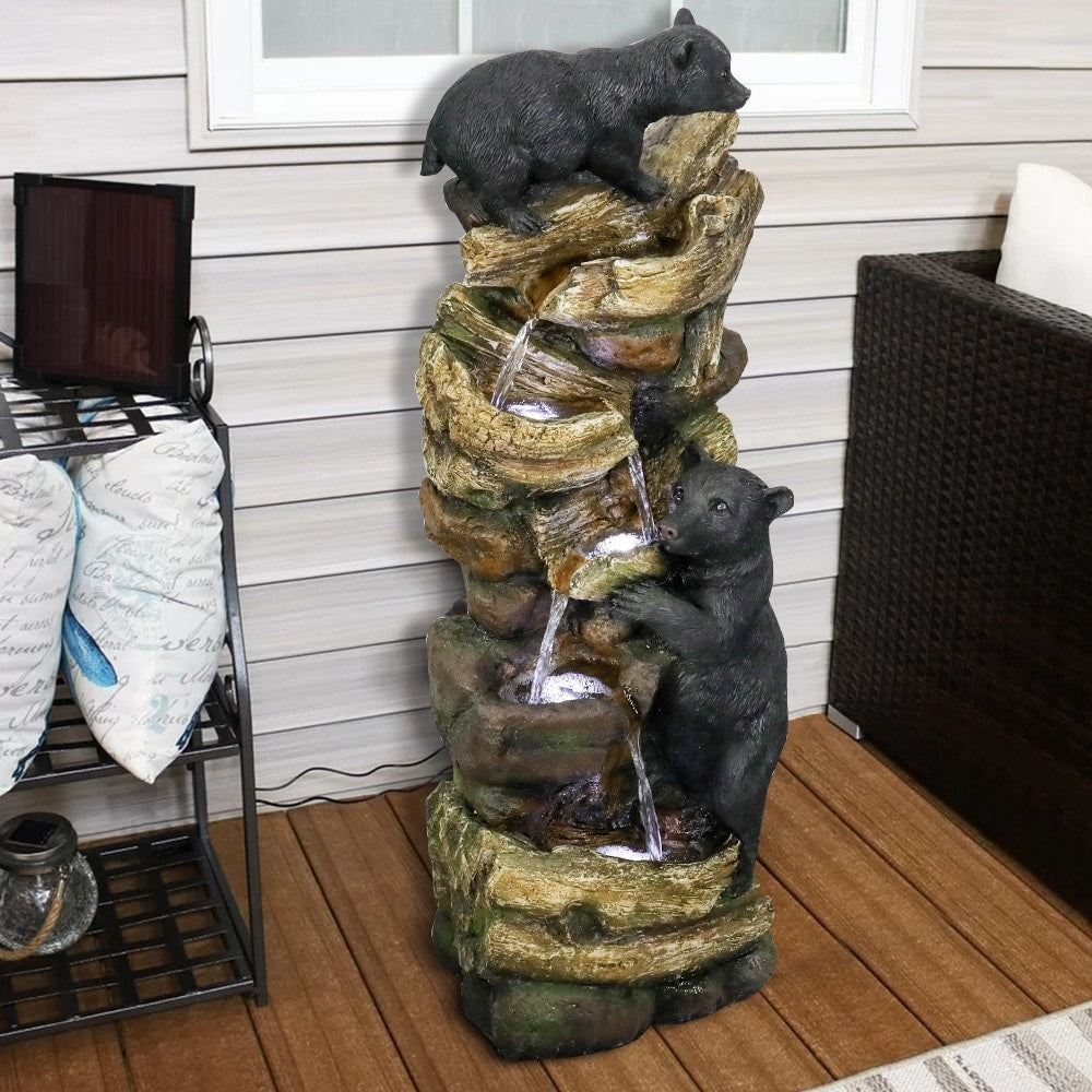 5 Tier Animal Water Fountain for Outdoor Garden Porch Yard, Bears Waterfall Fountain - N/A
