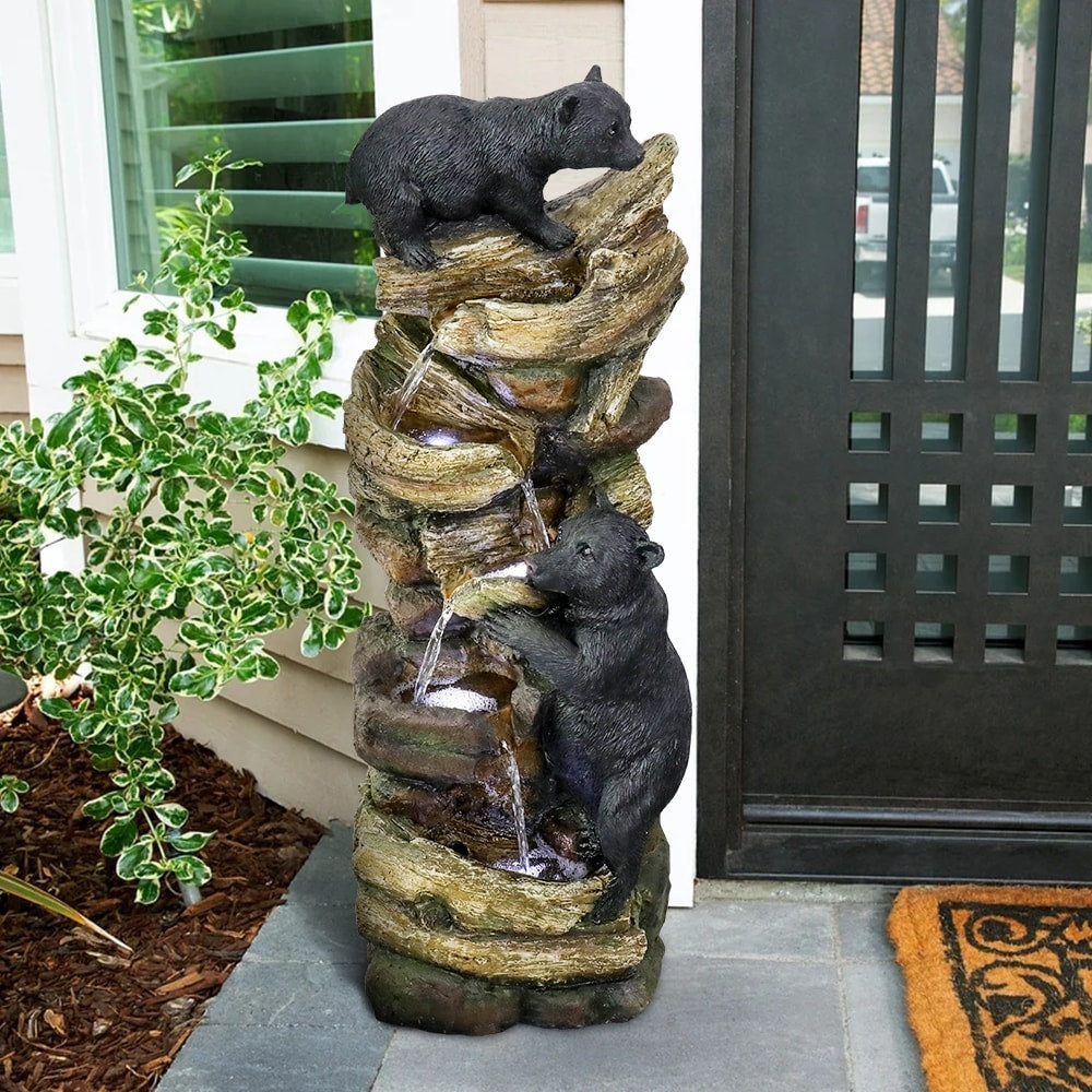 5 Tier Animal Water Fountain for Outdoor Garden Porch Yard, Bears Waterfall Fountain - N/A