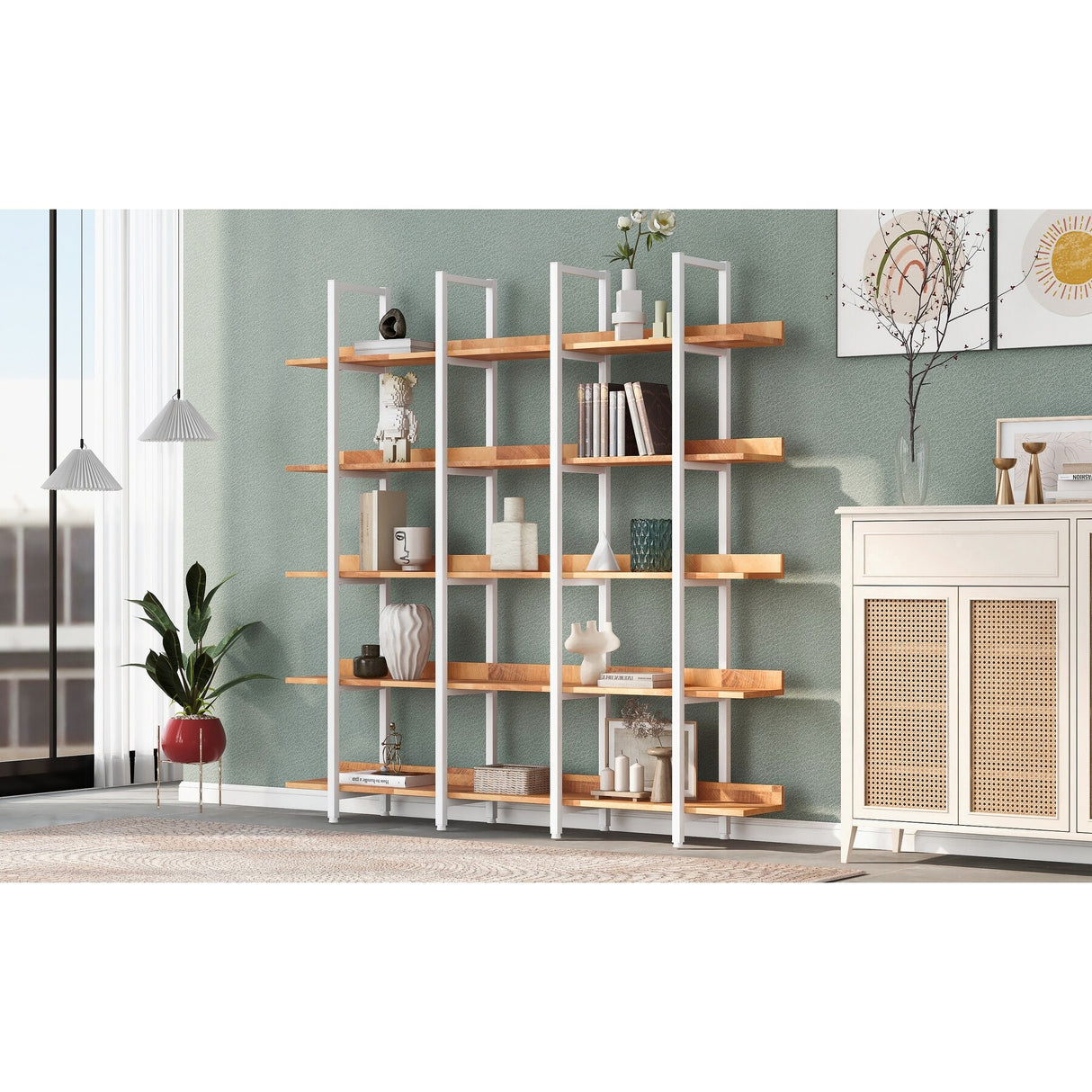 5 Tier Bookcase Home Office Open Bookshelf, Modern Industrial Style Shelf with Metal Frame, MDF Board