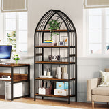 5-Tier Bookshelf Bookcase with Unique Bow Design Top for Home Office, Open Display Storage Shelf for Living Room