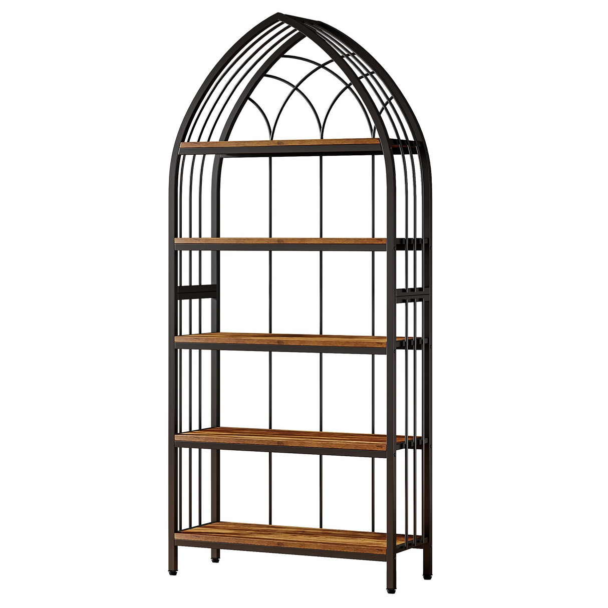 5-Tier Bookshelf Bookcase with Unique Bow Design Top for Home Office, Open Display Storage Shelf for Living Room