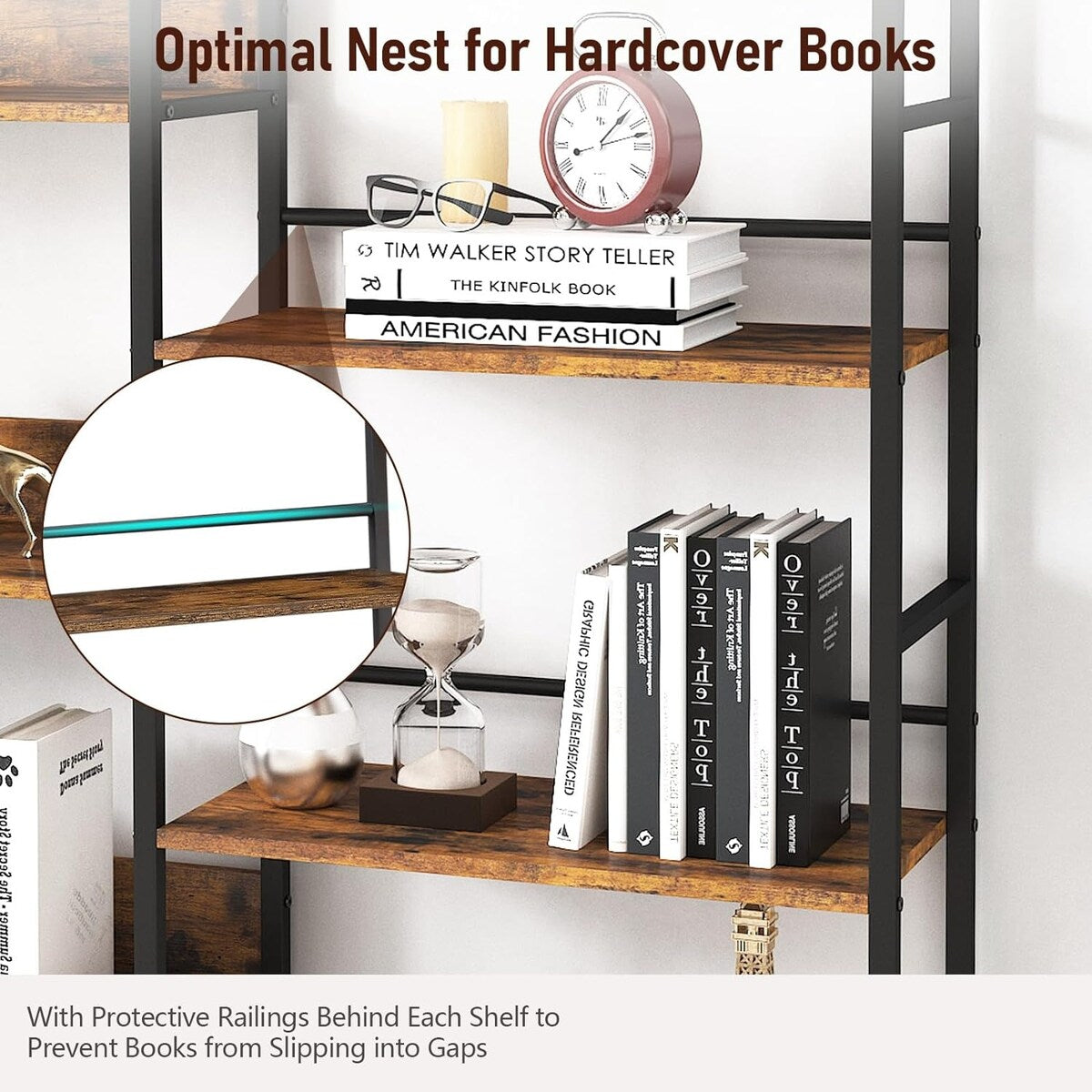 5 Tier Bookshelf Triple Wide Industrial Bookshelves and Bookcases, Large Open Display Shelf