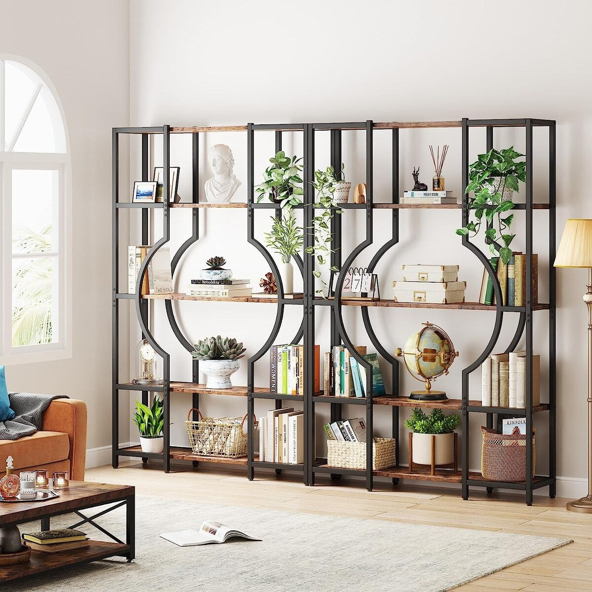 Bookshelf 5 Shelf Industrial Tall Bookcase for Living Room, Home Office