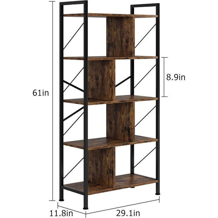 5 Tier Bookshelf with Storage,Book Shelf for Living Room