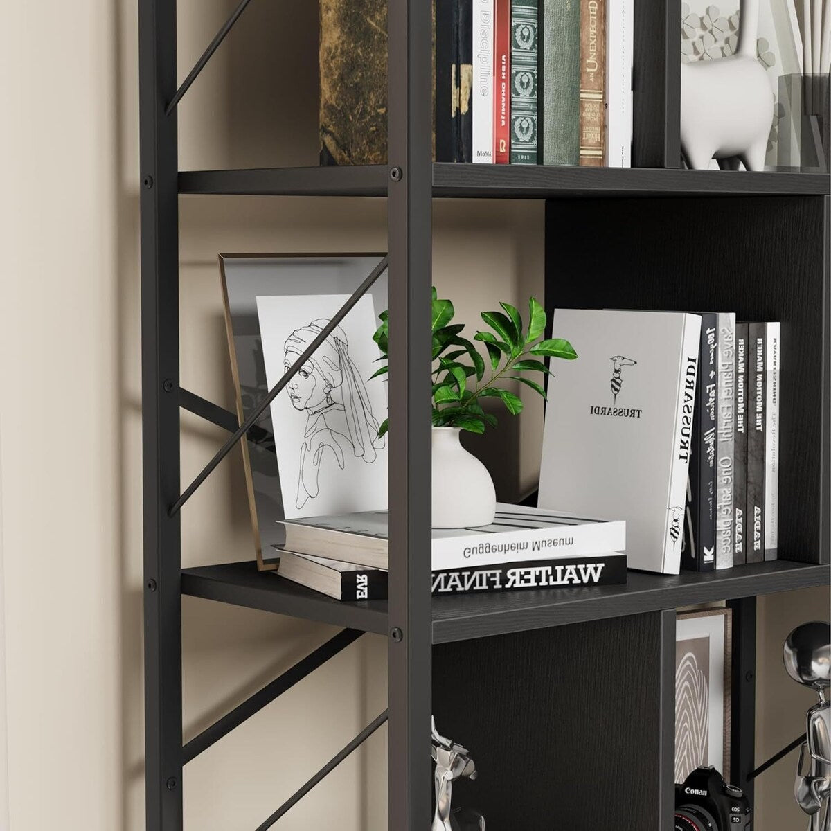 5 Tier Bookshelf with Storage,Book Shelf for Living Room