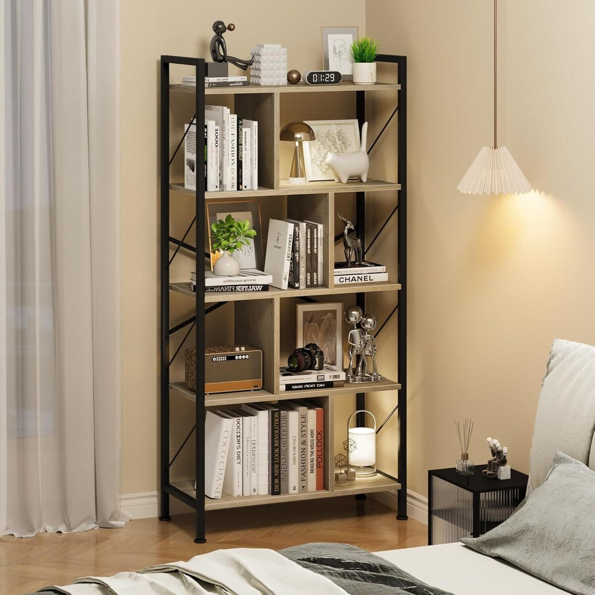 5 Tier Bookshelf with Storage,Book Shelf for Living Room