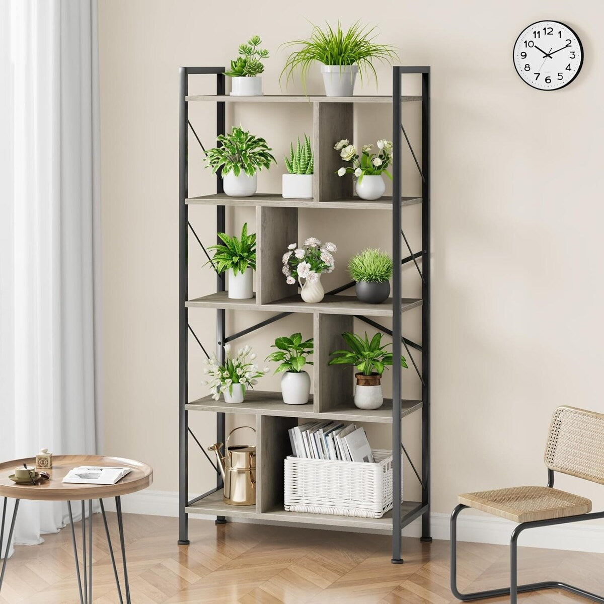 5 Tier Bookshelf with Storage,Book Shelf for Living Room