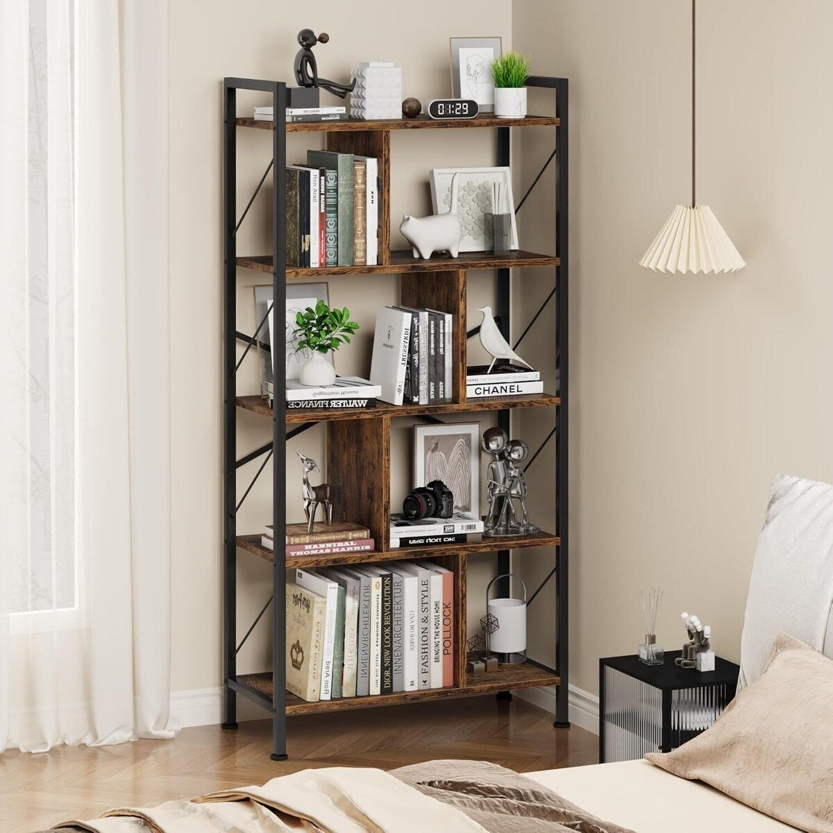 5 Tier Bookshelf with Storage,Book Shelf for Living Room