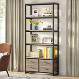 5-Tier Bookshelf, 70.9" Wooden Bookcase with 4 Storage Drawers
