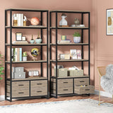 5-Tier Bookshelf, 70.9" Wooden Bookcase with 4 Storage Drawers