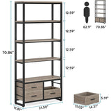 5-Tier Bookshelf, 70.9" Wooden Bookcase with 4 Storage Drawers