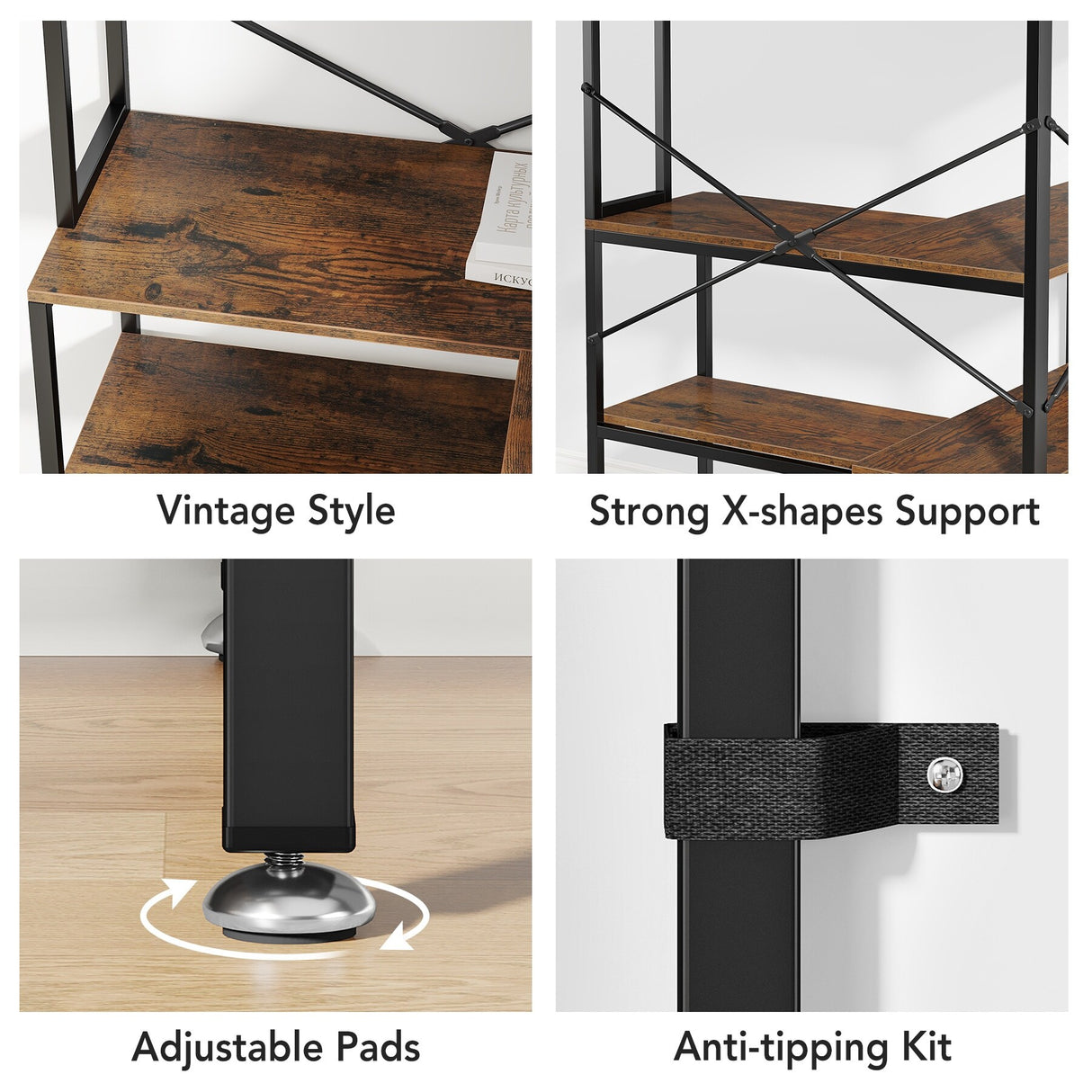 5-Tier Corner Bookshelf, 67" Tall Large Industrial L-Shaped Bookcase Open Shelves Display Organizer