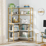 5-Tier Corner Bookshelf, 67" Tall Large Industrial L-Shaped Bookcase Open Shelves Display Organizer