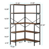 5-Tier Corner Bookshelf, 67" Tall Large Industrial L-Shaped Bookcase Open Shelves Display Organizer