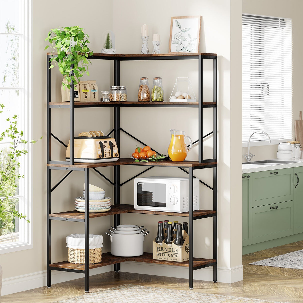 5-Tier Corner Bookshelf, 67" Tall Large Industrial L-Shaped Bookcase Open Shelves Display Organizer