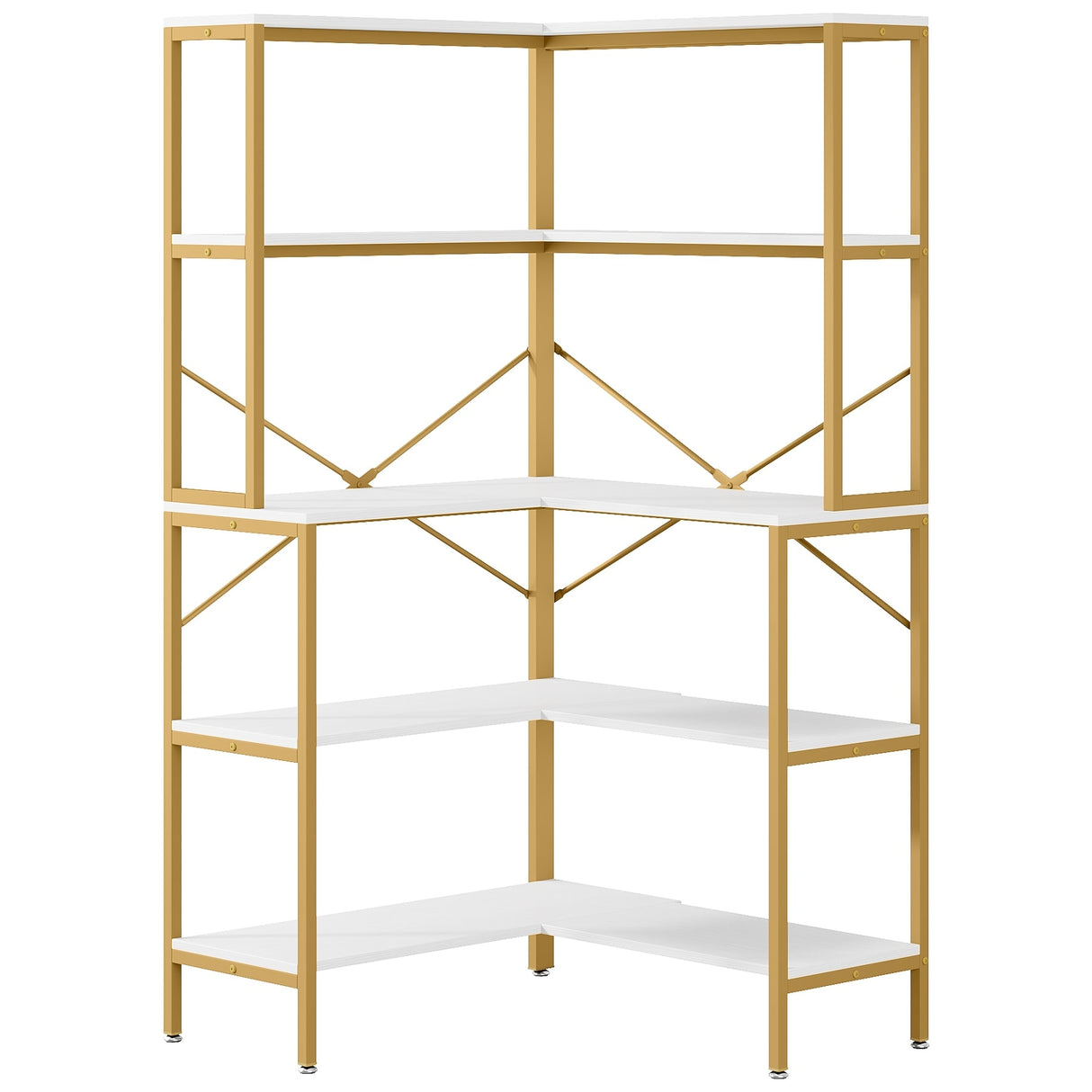 5-Tier Corner Bookshelf, 67" Tall Large Industrial L-Shaped Bookcase Open Shelves Display Organizer