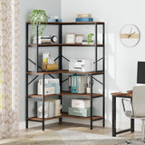 5-Tier Corner Bookshelf, 67" Tall Large Industrial L-Shaped Bookcase Open Shelves Display Organizer