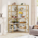5-Tier Corner Bookshelf, 67" Tall Large Industrial L-Shaped Bookcase Open Shelves Display Organizer