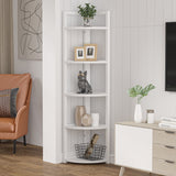 5 Tier Corner Shelves, Rustic Industrial Corner Bookshelf Bookcase