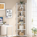 5 Tier Corner Shelves, Rustic Industrial Corner Bookshelf Bookcase