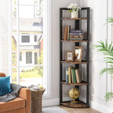 5 Tier Corner Shelves, Rustic Industrial Corner Bookshelf Bookcase