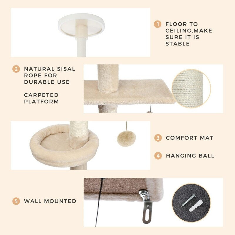 5-Tier Floor to Ceiling Cat Tree Height(95-107 Inches) Adjustable
