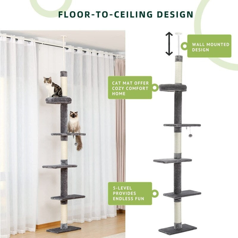 5-Tier Floor to Ceiling Cat Tree Height(95-107 Inches) Adjustable