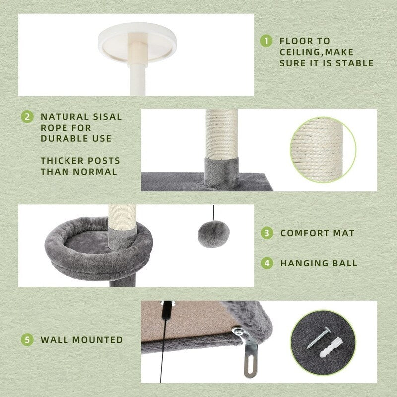 5-Tier Floor to Ceiling Cat Tree Height(95-107 Inches) Adjustable