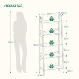 5-Tier Ladder Shelf, Wide Bookshelf Bookcase, Freestanding Corner Storage Shelve with 2 Hooks