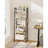 5-Tier Ladder Shelf, Wide Bookshelf Bookcase, Freestanding Corner Storage Shelve with 2 Hooks