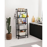 5-Tier Ladder Shelf, Wide Bookshelf Bookcase, Freestanding Corner Storage Shelve with 2 Hooks