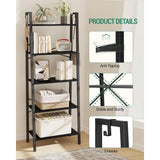 5-Tier Ladder Shelf, Wide Bookshelf Bookcase, Freestanding Corner Storage Shelve with 2 Hooks