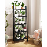 5-Tier Ladder Shelf, Wide Bookshelf Bookcase, Freestanding Corner Storage Shelve with 2 Hooks