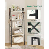 5-Tier Ladder Shelf, Wide Bookshelf Bookcase, Freestanding Corner Storage Shelve with 2 Hooks