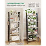 5-Tier Ladder Shelf, Wide Bookshelf Bookcase, Freestanding Corner Storage Shelve with 2 Hooks