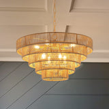 5-Tier Metal Frames Rattan Chandelier Brown Pendant Light / No Bulbs