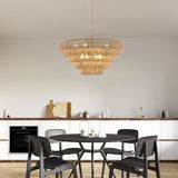 5-Tier Metal Frames Rattan Chandelier Brown Pendant Light / No Bulbs