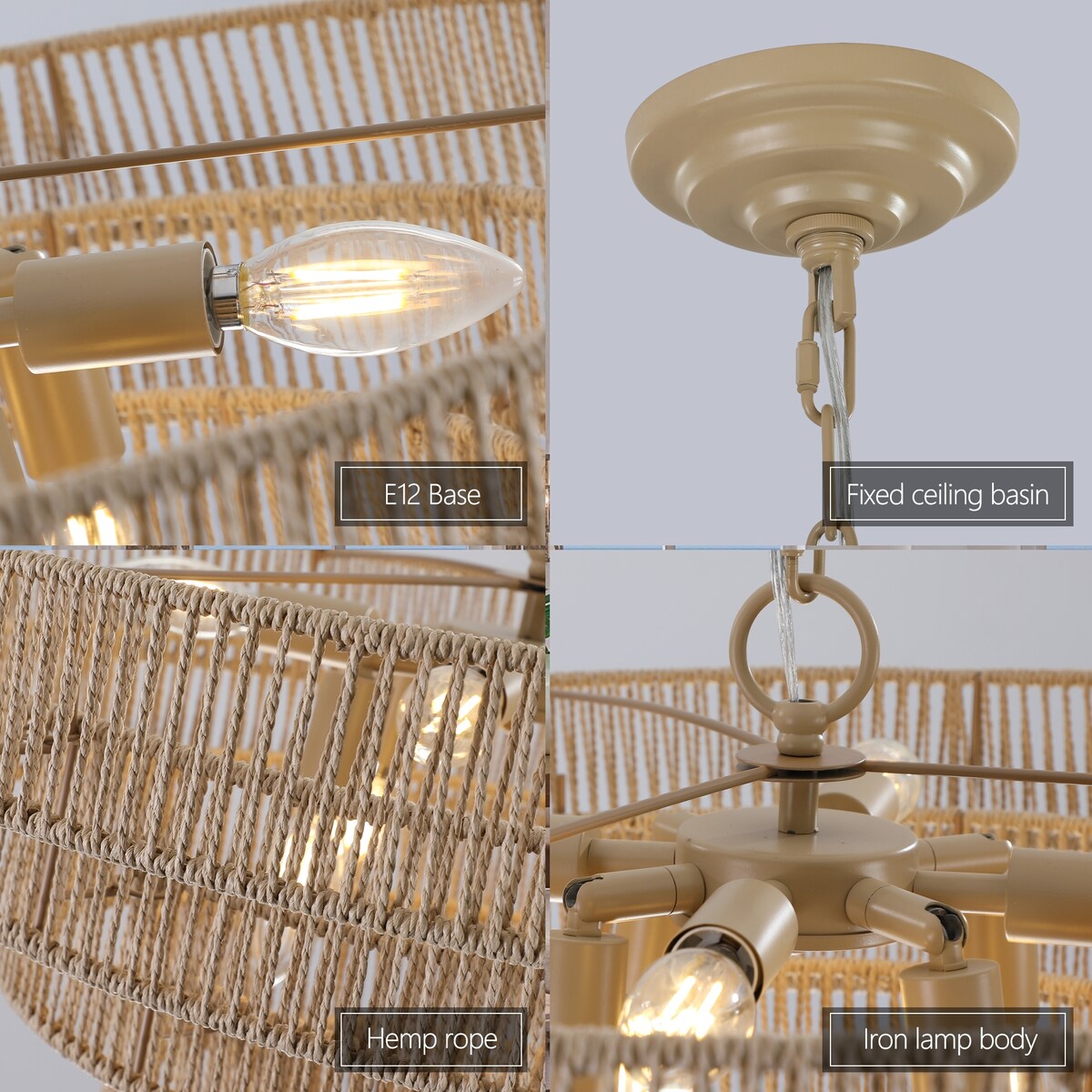 5-Tier Metal Frames Rattan Chandelier Brown Pendant Light / No Bulbs