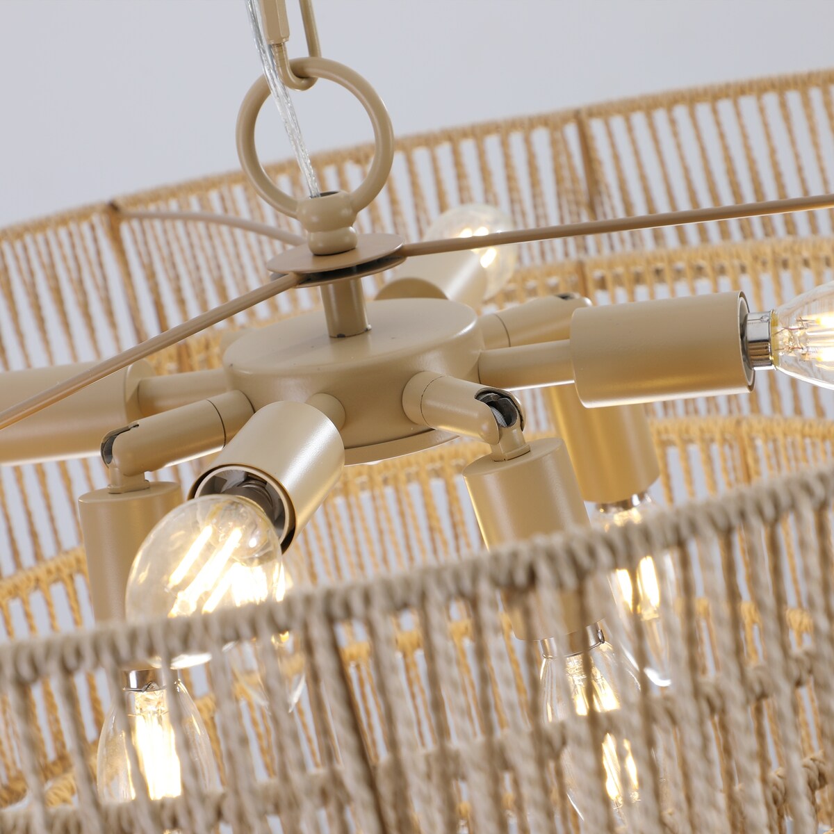 5-Tier Metal Frames Rattan Chandelier Brown Pendant Light / No Bulbs