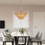5-Tier Metal Frames Rattan Chandelier Brown Pendant Light / No Bulbs